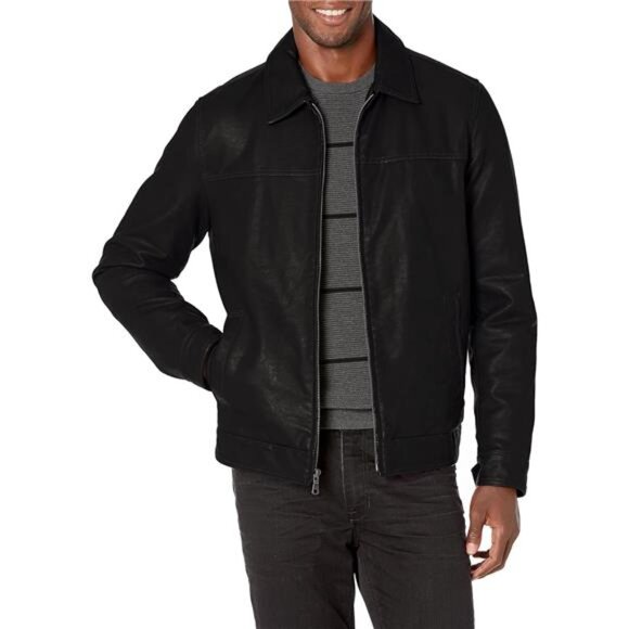 Men's Classic Faux Leather Jacket - Picture 1 of 7